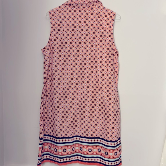 Land’s End Size M Sundress Coral, Blue & Brown With Collar Tank Top Women’s - Picture 5 of 6